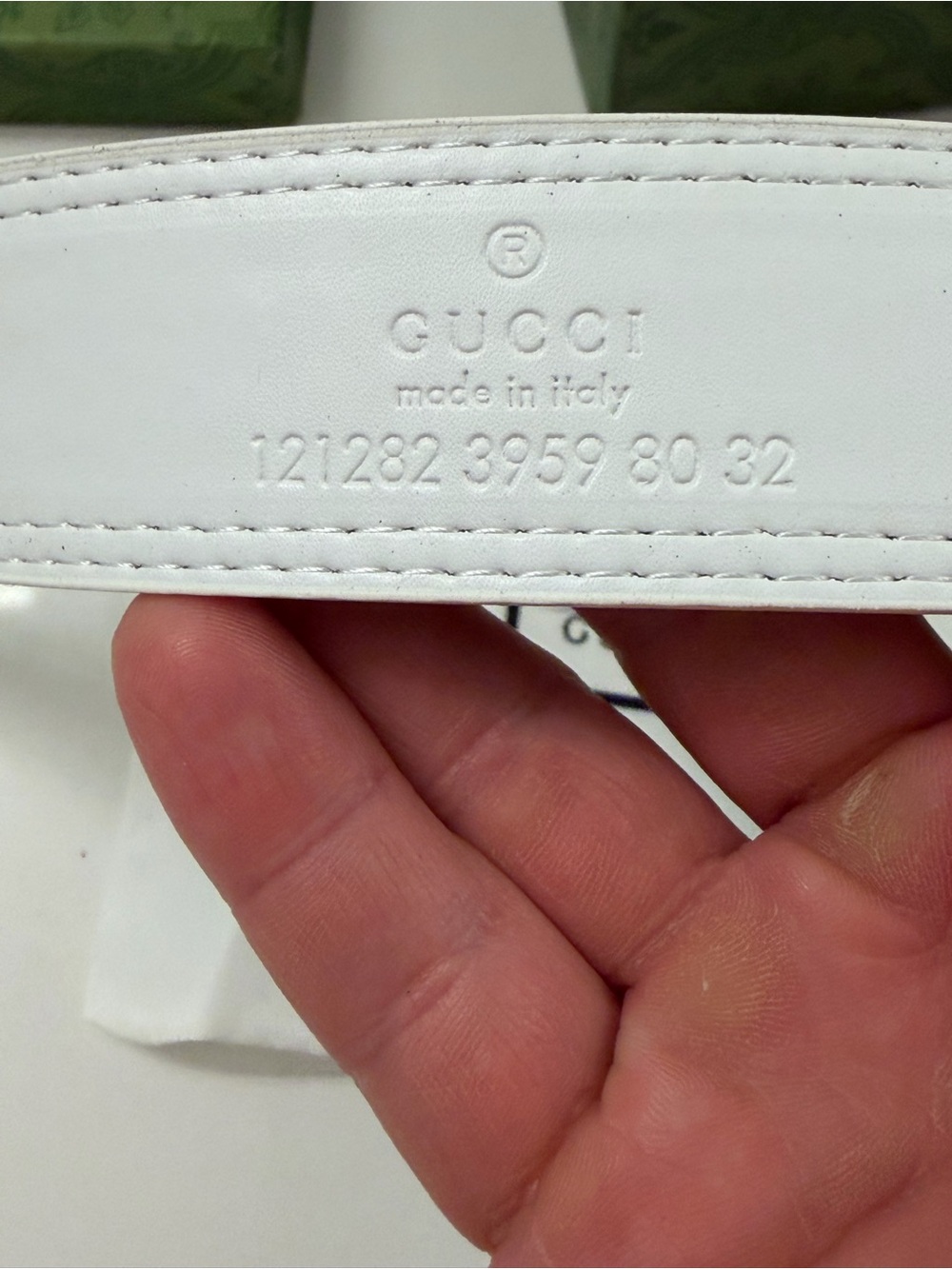 Gucci White Leather Green Red Web Interlocking GG Belt 80/32 Made in Italy - Picture 6 of 11